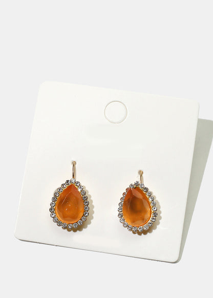Rhinestone-Studded Teardrop Gemstone Earrings