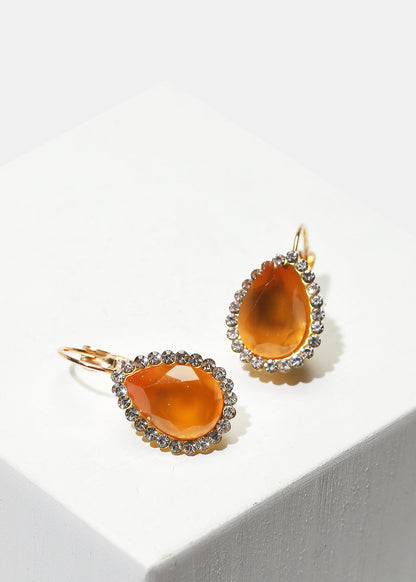 Rhinestone-Studded Teardrop Gemstone Earrings
