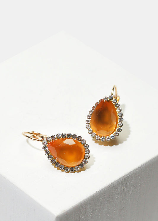Rhinestone-Studded Teardrop Gemstone Earrings