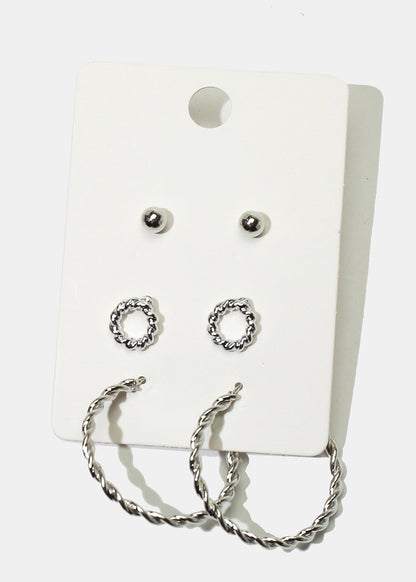 3-Pair Stud & Hoop Earrings