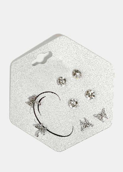 4-Pair Butterfly & Gemstone Earrings
