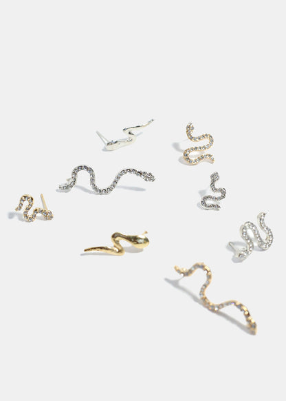 4-Piece Rhinestone-Studded Snake Earrings