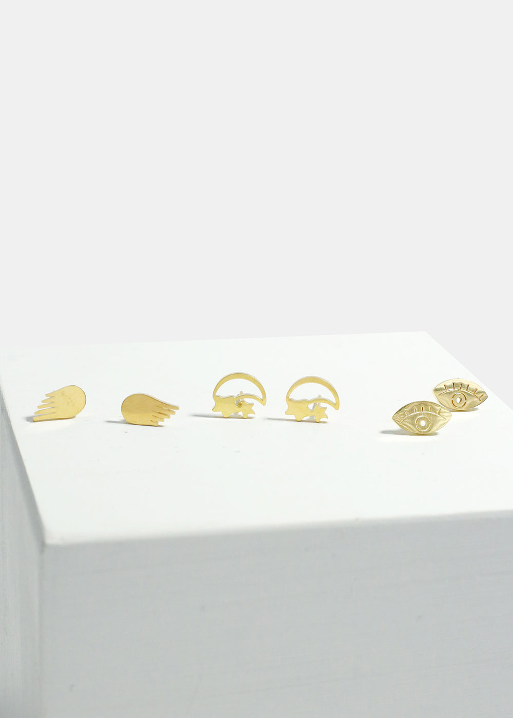 3-Pair Eye & Wings Stud Earrings