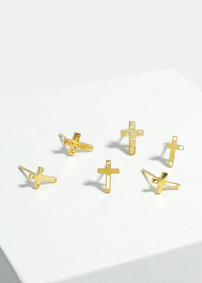3-Pair Cross Stud Earrings