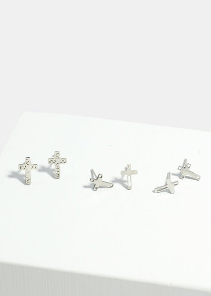 3-Pair Cross Stud Earrings