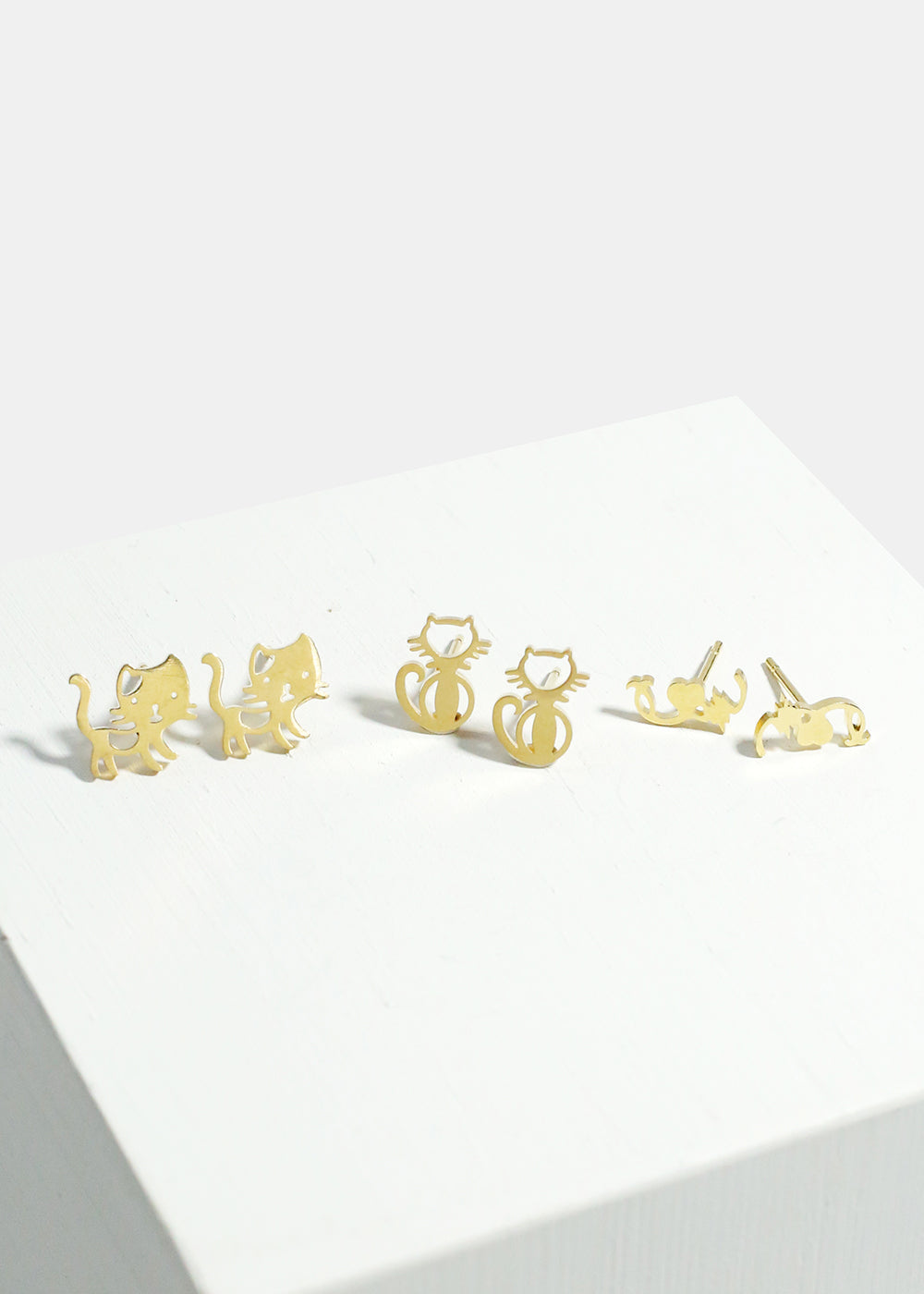 3-Pair Cute Cats Stud Earrings