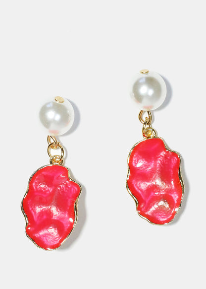 Pearl & Colorful Textured Dangle Earrings