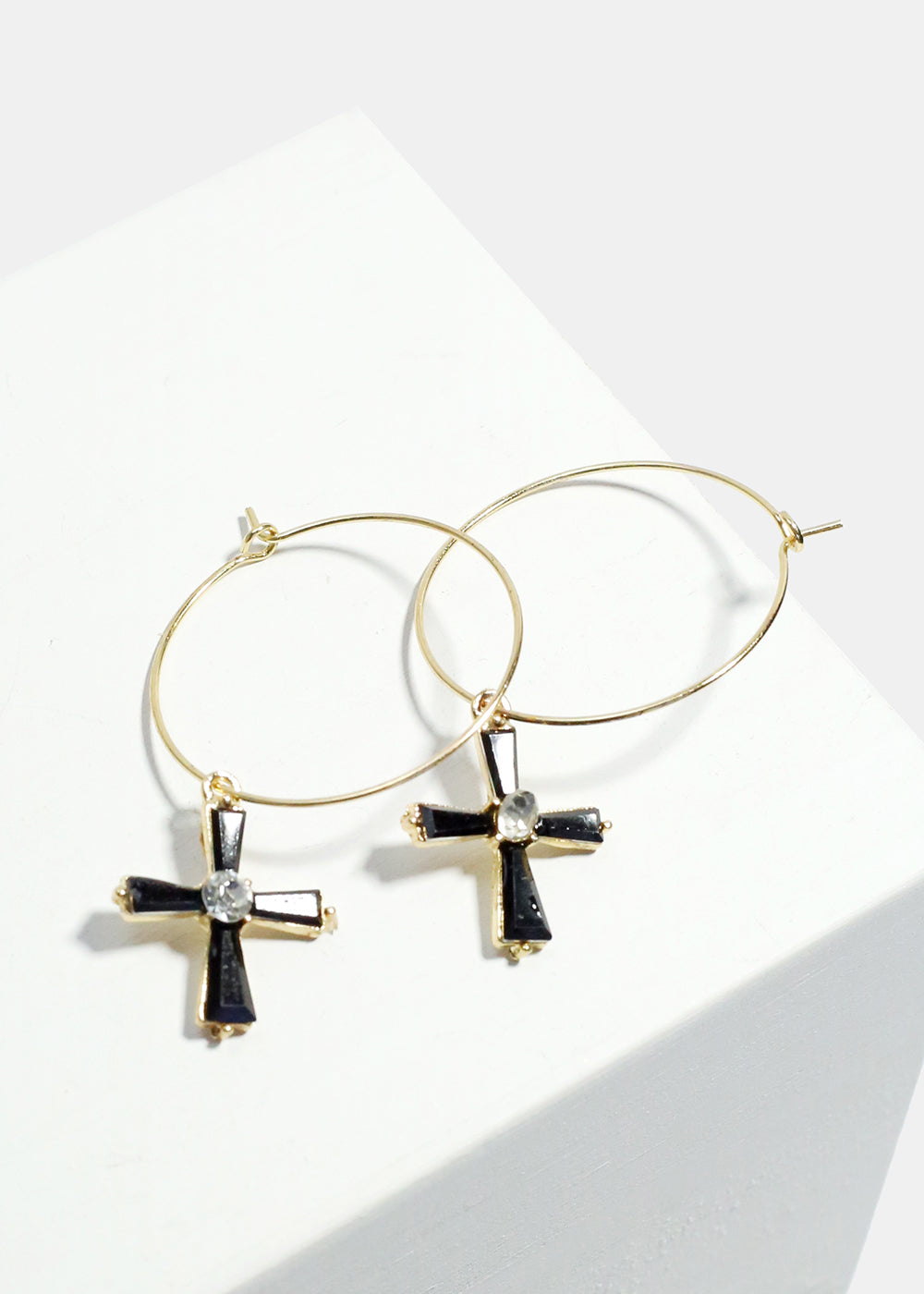 Cross Dangle Hoop Earrings