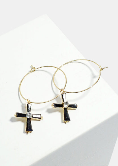 Cross Dangle Hoop Earrings