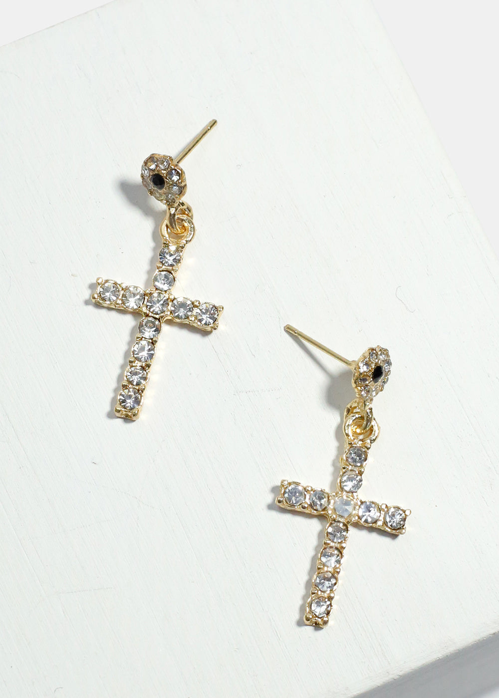 Rhinestone-Studded Cross Dangle Earrings
