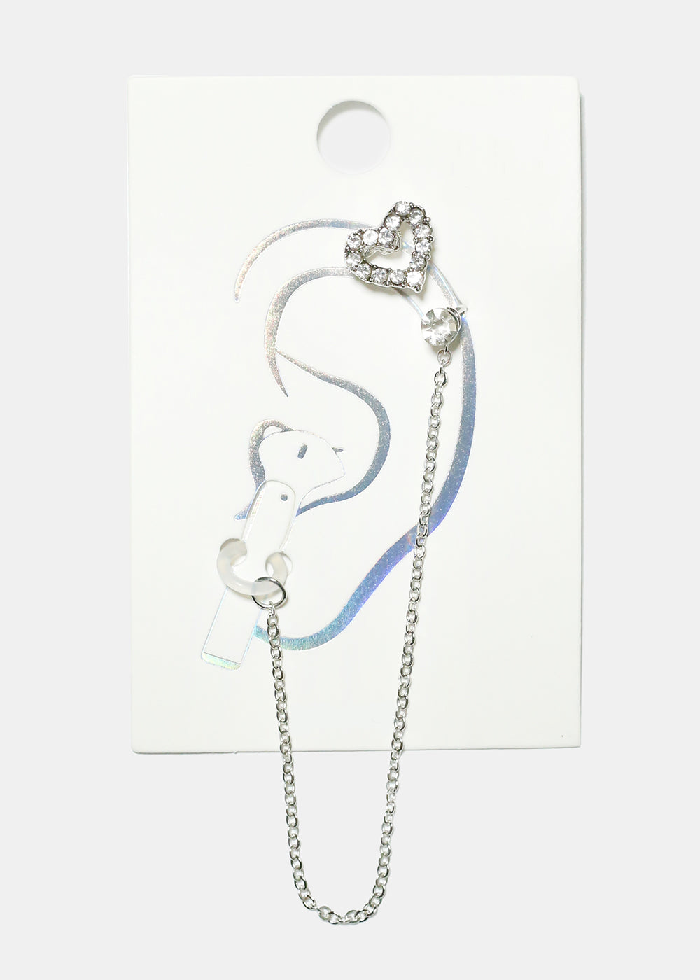 Gemstone Studded Heart Cuff Earring with Earphone Chain Holder