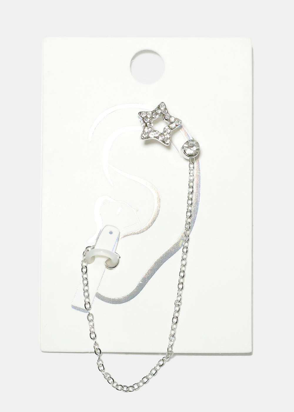 Gemstone Studded Heart Cuff Earring with Earphone Chain Holder