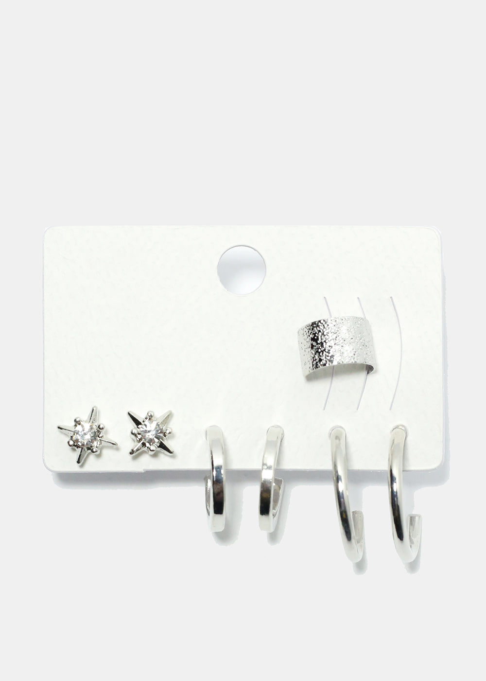 3 Pair Stud, Hoop & Cuff Earrings
