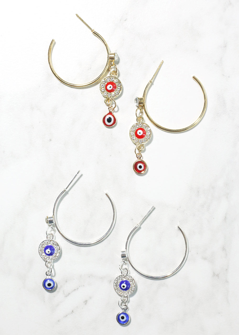 Evil Eye Dangle Charm Hoop Earrings