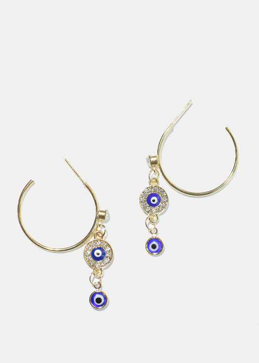Evil Eye Dangle Charm Hoop Earrings