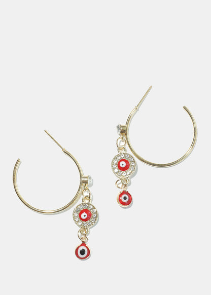 Evil Eye Dangle Charm Hoop Earrings
