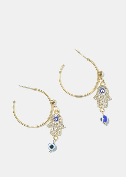 Hamsa Hand & Evil Eye Hoop Earrings