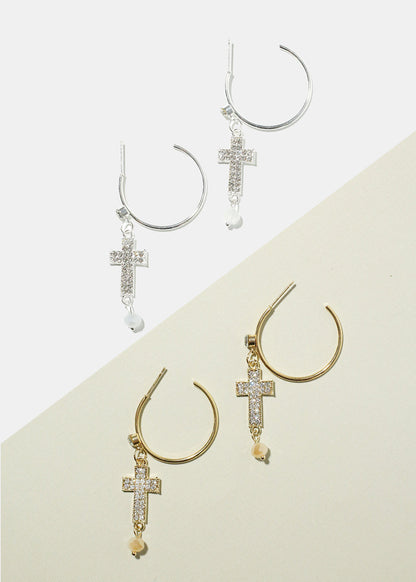 Rhinestone Cross Dangle Earrings
