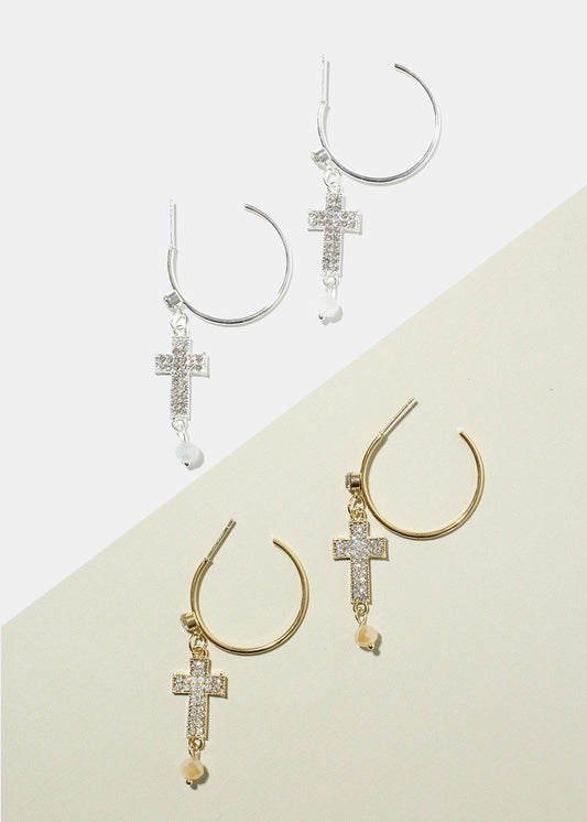 Rhinestone Cross Dangle Earrings