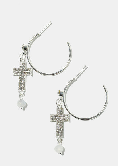 Rhinestone Cross Dangle Earrings