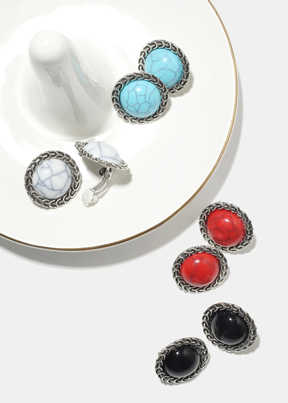 Marble Circle Clip Earrings