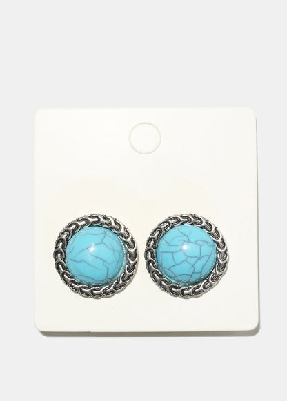 Marble Circle Clip Earrings