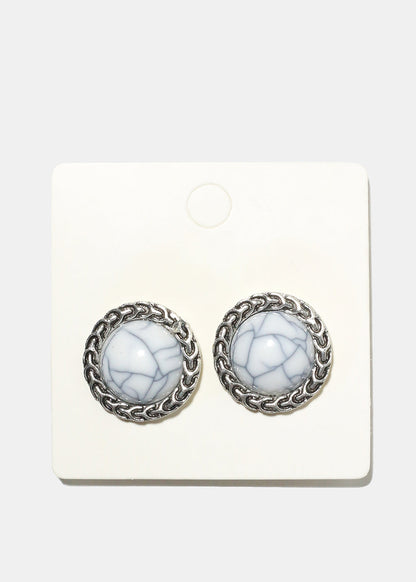 Marble Circle Clip Earrings