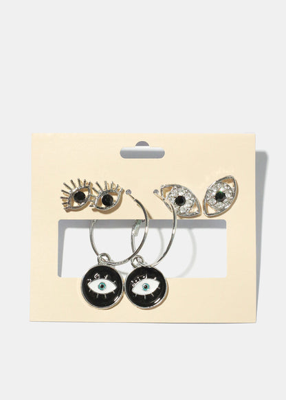 3 Pair Evil Eye Earrings