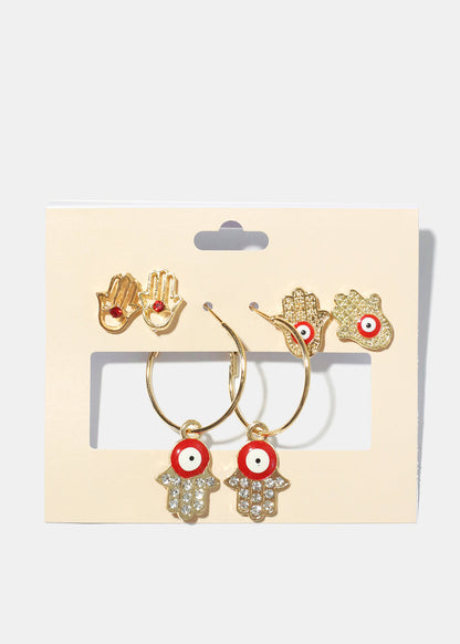 3 Pair Hamsa Hand Earrings