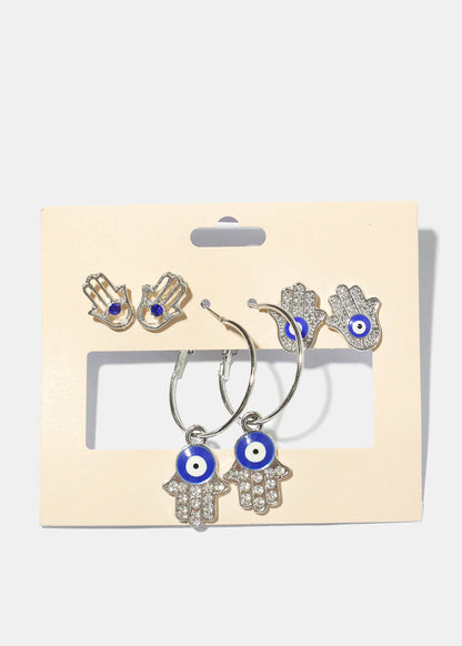 3 Pair Hamsa Hand Earrings