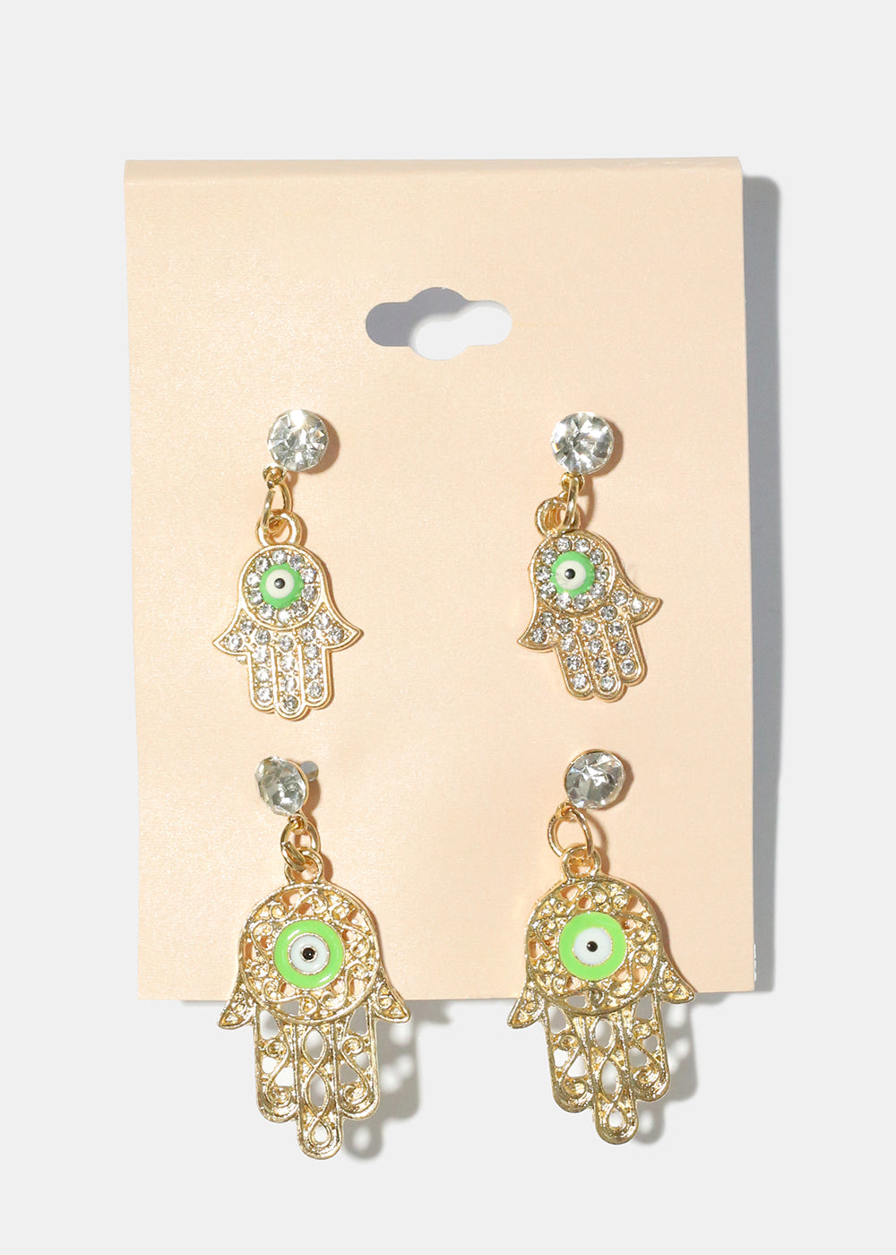 2 Pair Dangle Hamsa Hand Earrings