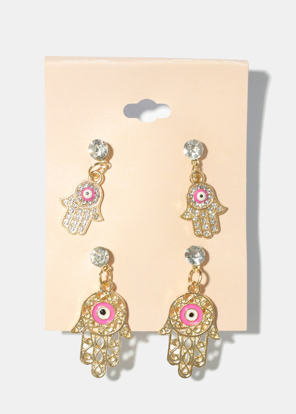2 Pair Dangle Hamsa Hand Earrings