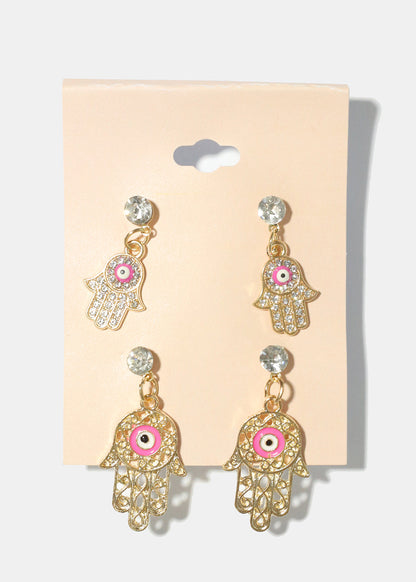 2 Pair Dangle Hamsa Hand Earrings