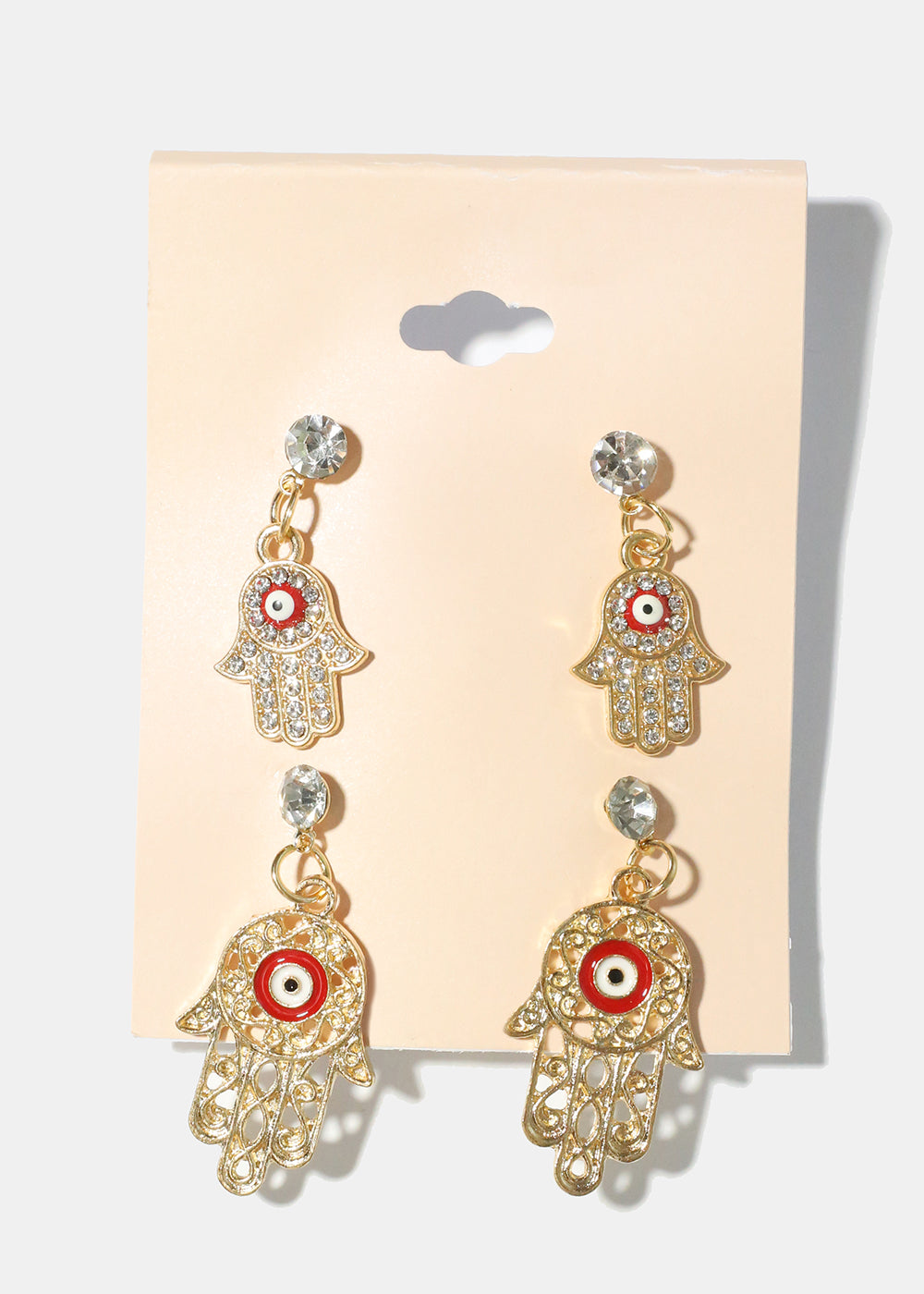 2 Pair Dangle Hamsa Hand Earrings