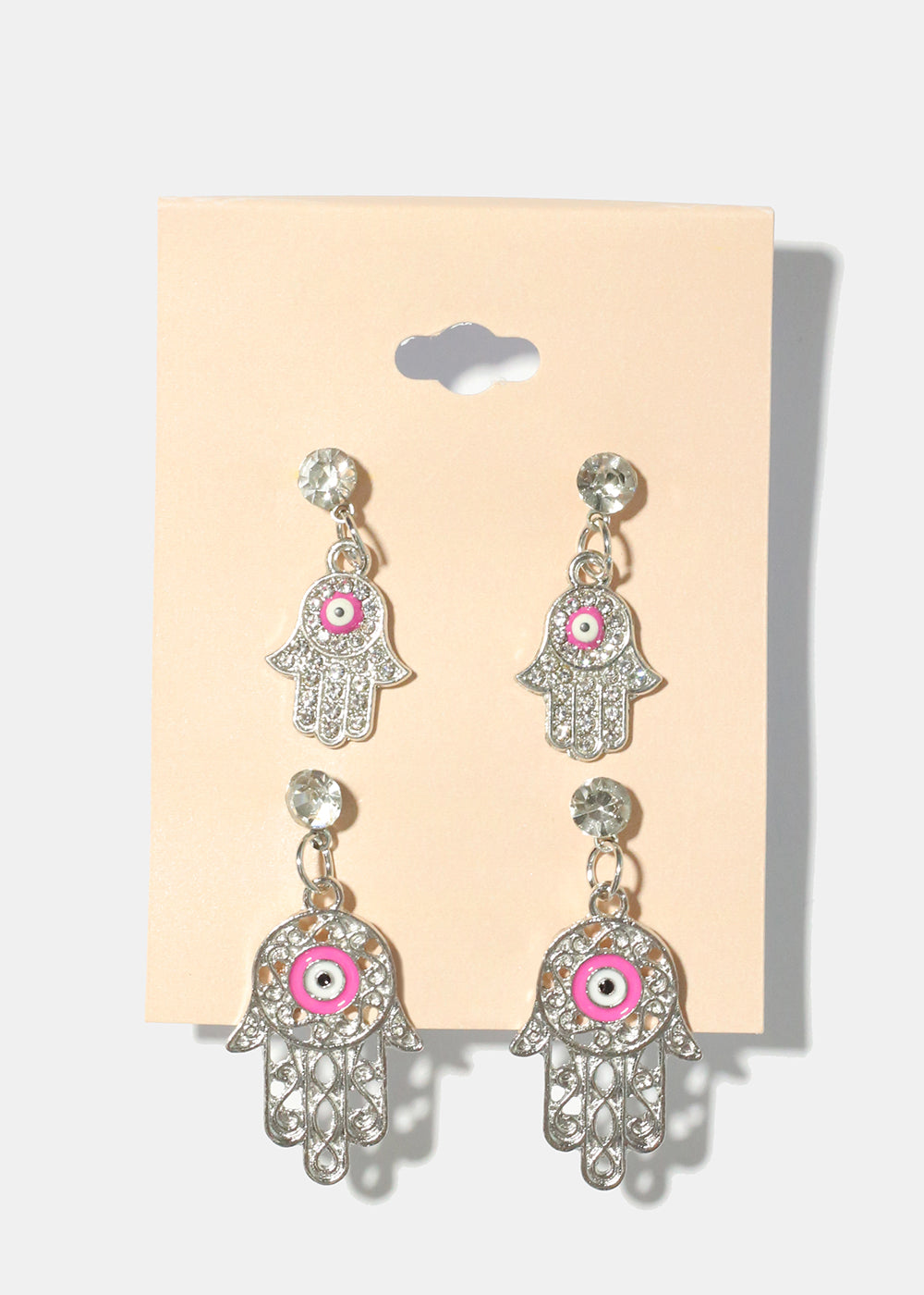 2 Pair Dangle Hamsa Hand Earrings