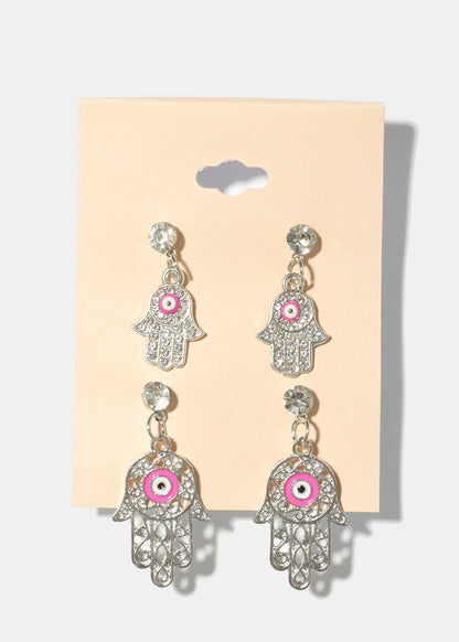 2 Pair Dangle Hamsa Hand Earrings