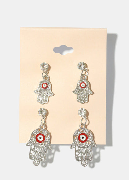 2 Pair Dangle Hamsa Hand Earrings