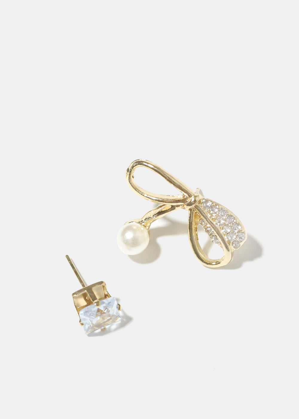 Rhinestone and Bow with Pearl Earrings