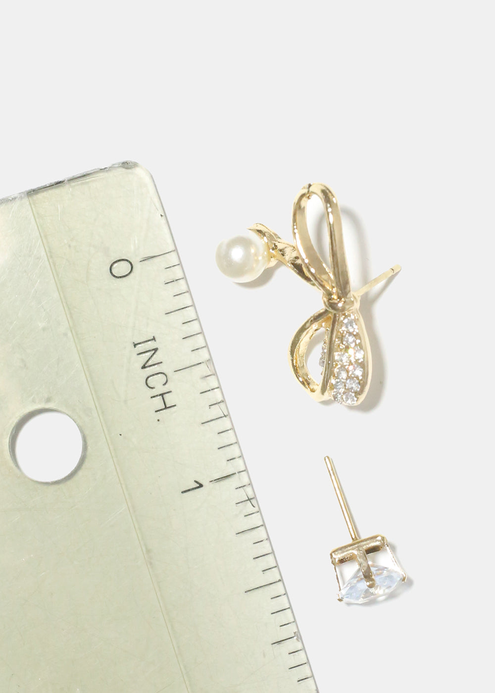 Rhinestone and Bow with Pearl Earrings