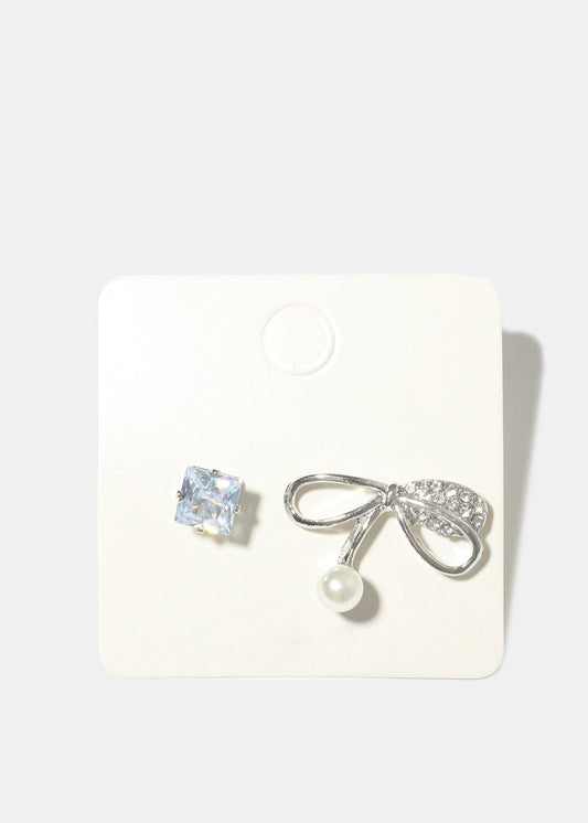 Rhinestone and Bow with Pearl Earrings