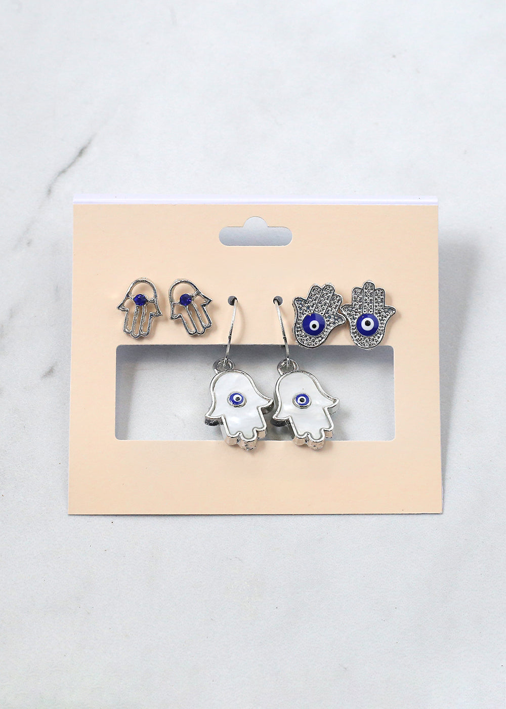 3 Pair Hamsa Hand + Evil Eye Earrings