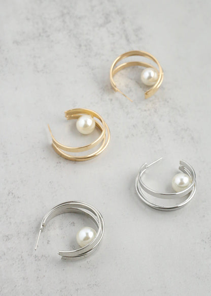 Floating Pearl Hoop Earrings