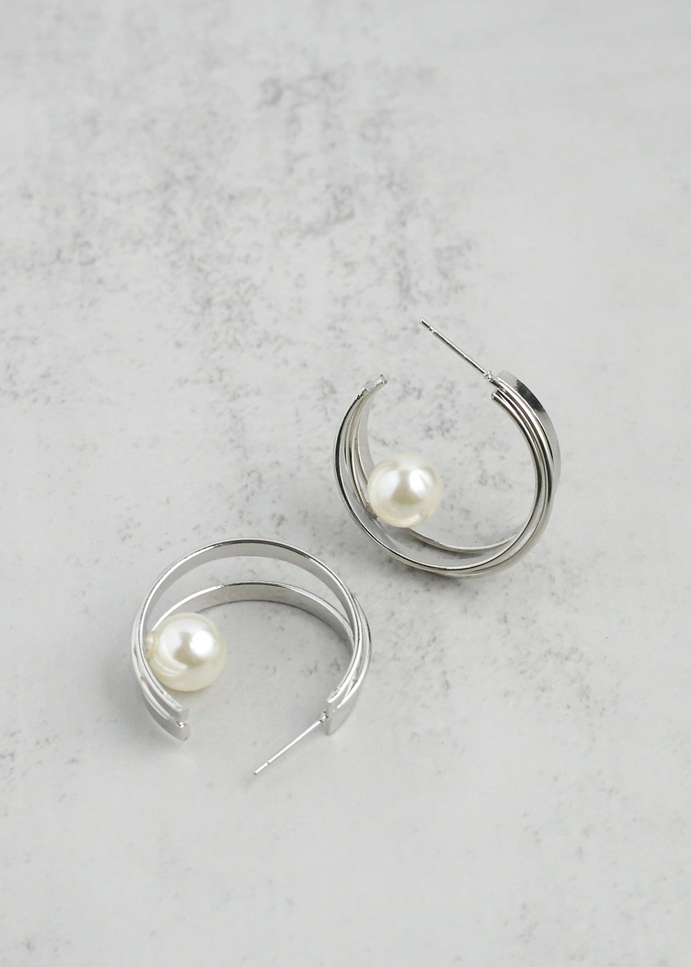 Floating Pearl Hoop Earrings