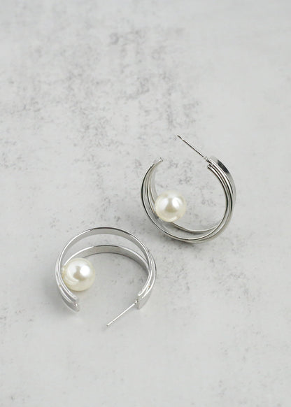 Floating Pearl Hoop Earrings