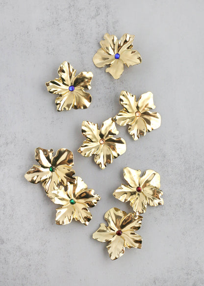 Gold Cayena Flower Clip-On Earrings