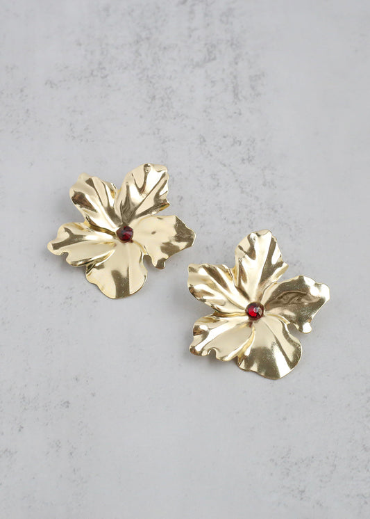 Gold Cayena Flower Clip-On Earrings