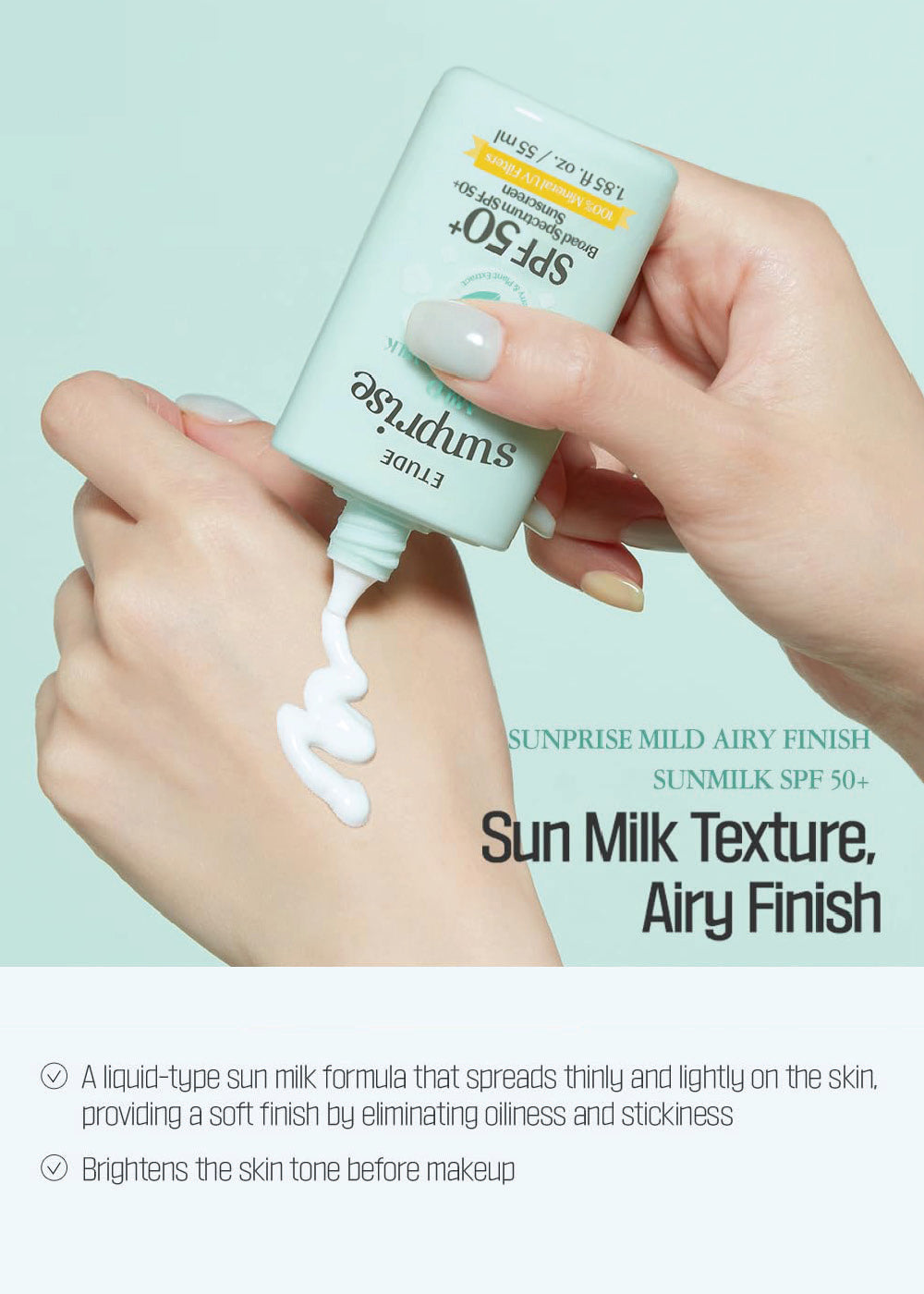 ETUDE Sunprise Mild Airy Finish Sun Milk SPF 50+ PA++++ 55ml