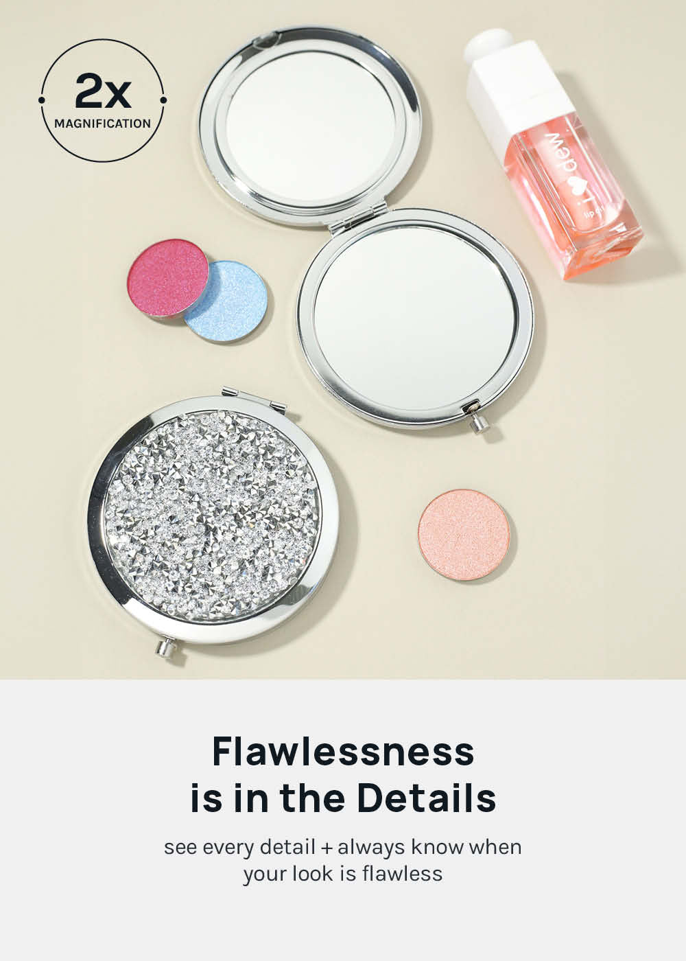 AOA A+ Magnifying Double-Sided Compact Mirror - Glitter