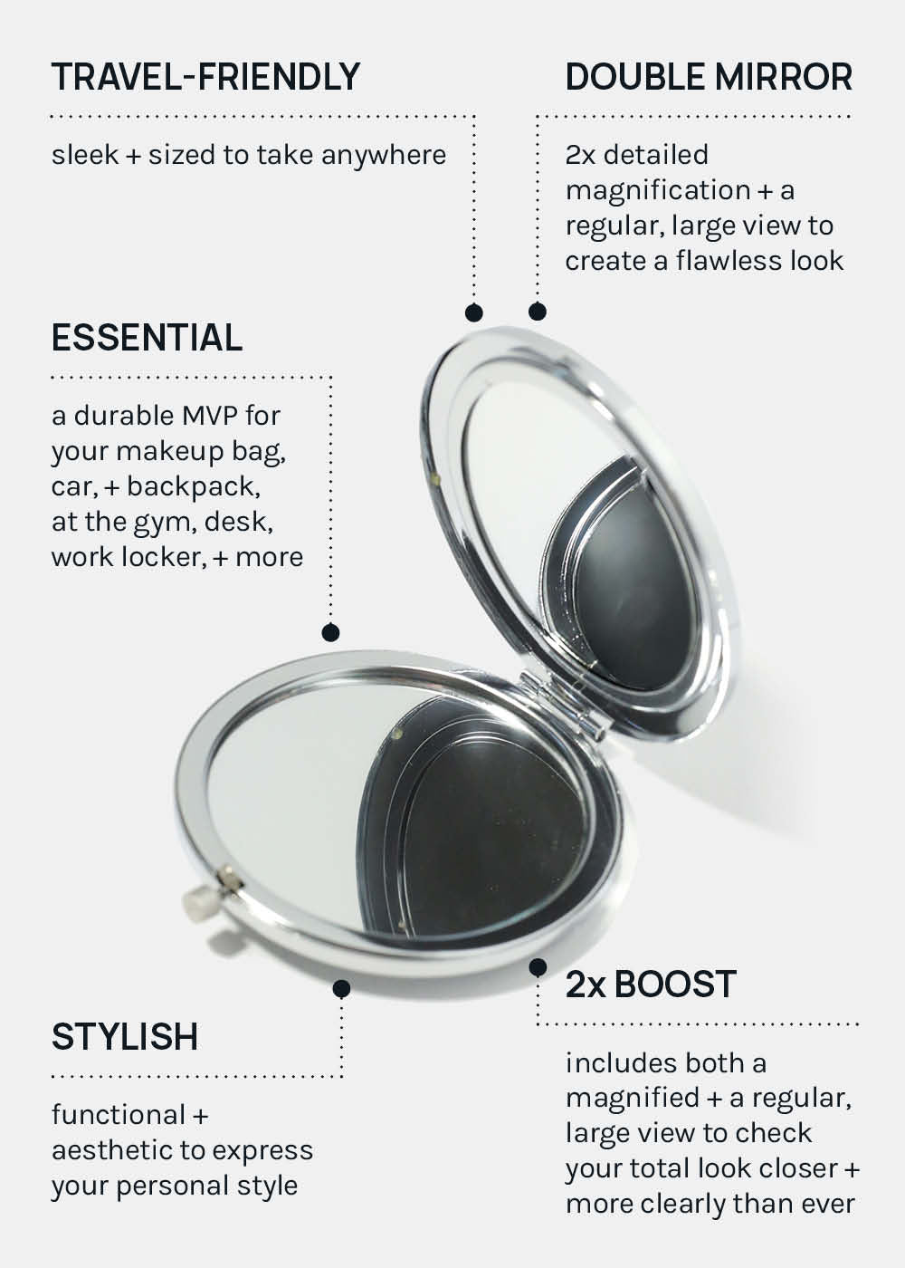 AOA A+ Magnifying Double-Sided Compact Mirror - Glitter