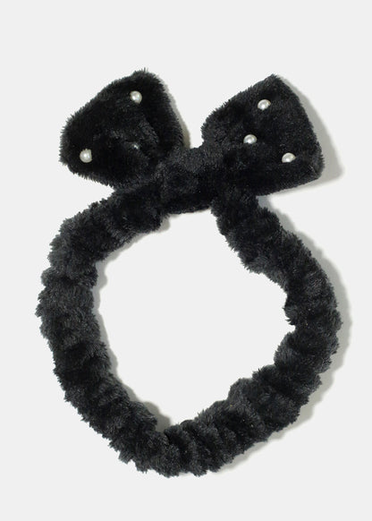 Small Bow & Pearls Spa Headband